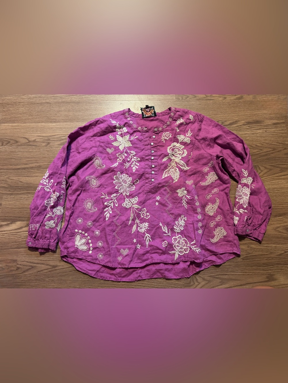 Johnny Was Boho Embroidered Long-Sleeve Top READ DESCRIPTION
